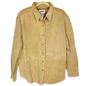 Vintage‎ Ba'gatelle Tan Real Suede Leather Lined Button Up Shirt Jacket Sz Large